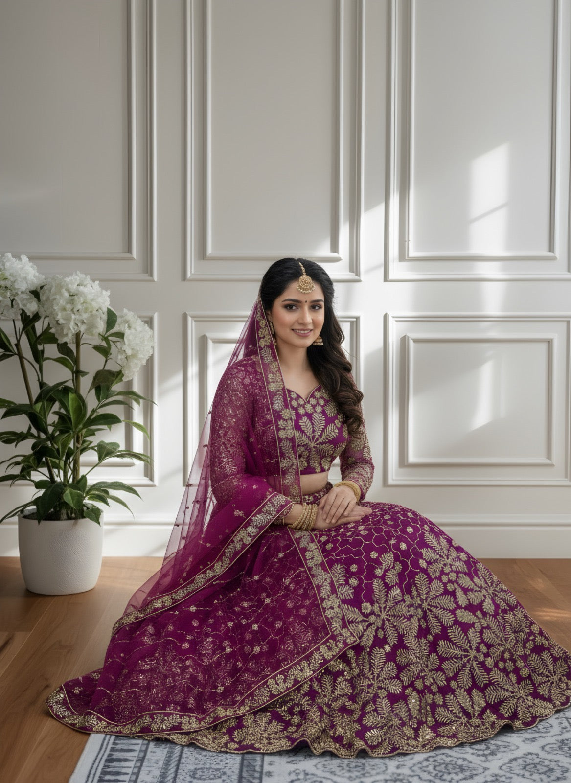 Eleganter rosa-grauer Braut-Lehenga mit Zarkan-Stickerei und Pailletten