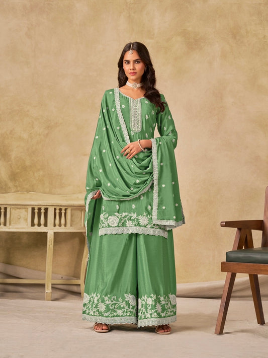 Salwar Palazzo vert clair en soie chinon COLLECTION DIYA