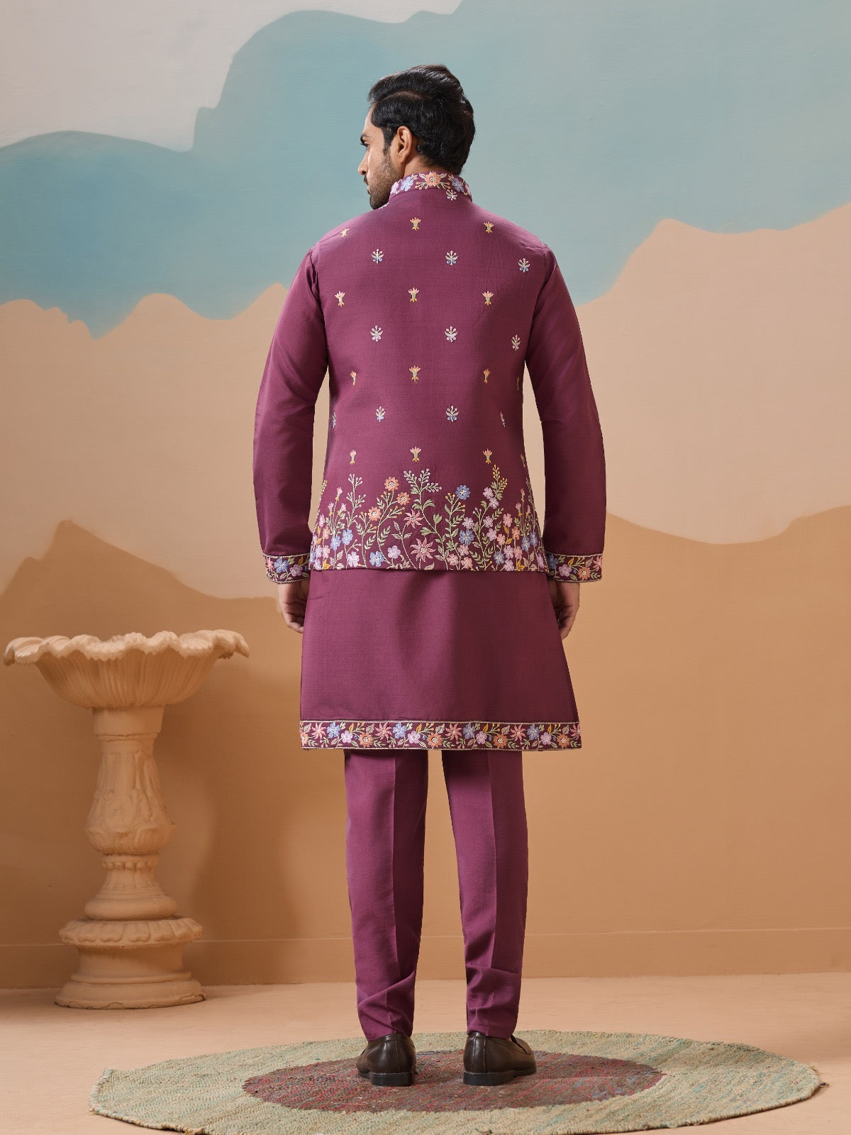 Ensemble Kurta Homme avec Veste Jacket violet foncé COLLECTION JEET