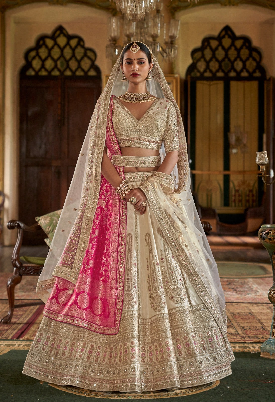 Exclusive Designer Fuchsia Pink Bridal Lehenga with Embroidered and Applique Work NAVYA COLLECTION 2025
