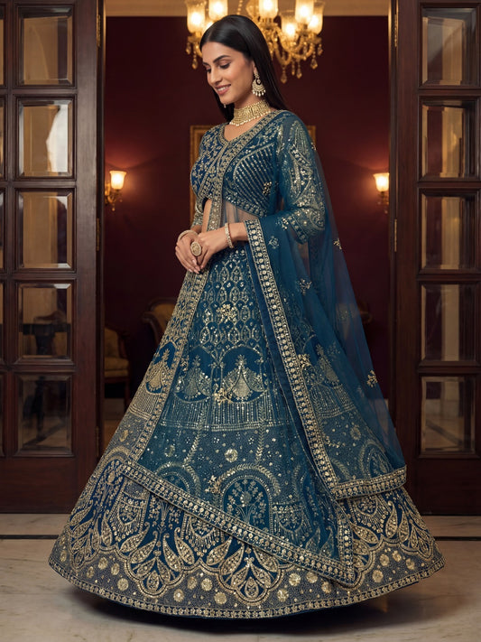 Eleganter rosa-grauer Braut-Lehenga mit Zarkan-Stickerei und Pailletten