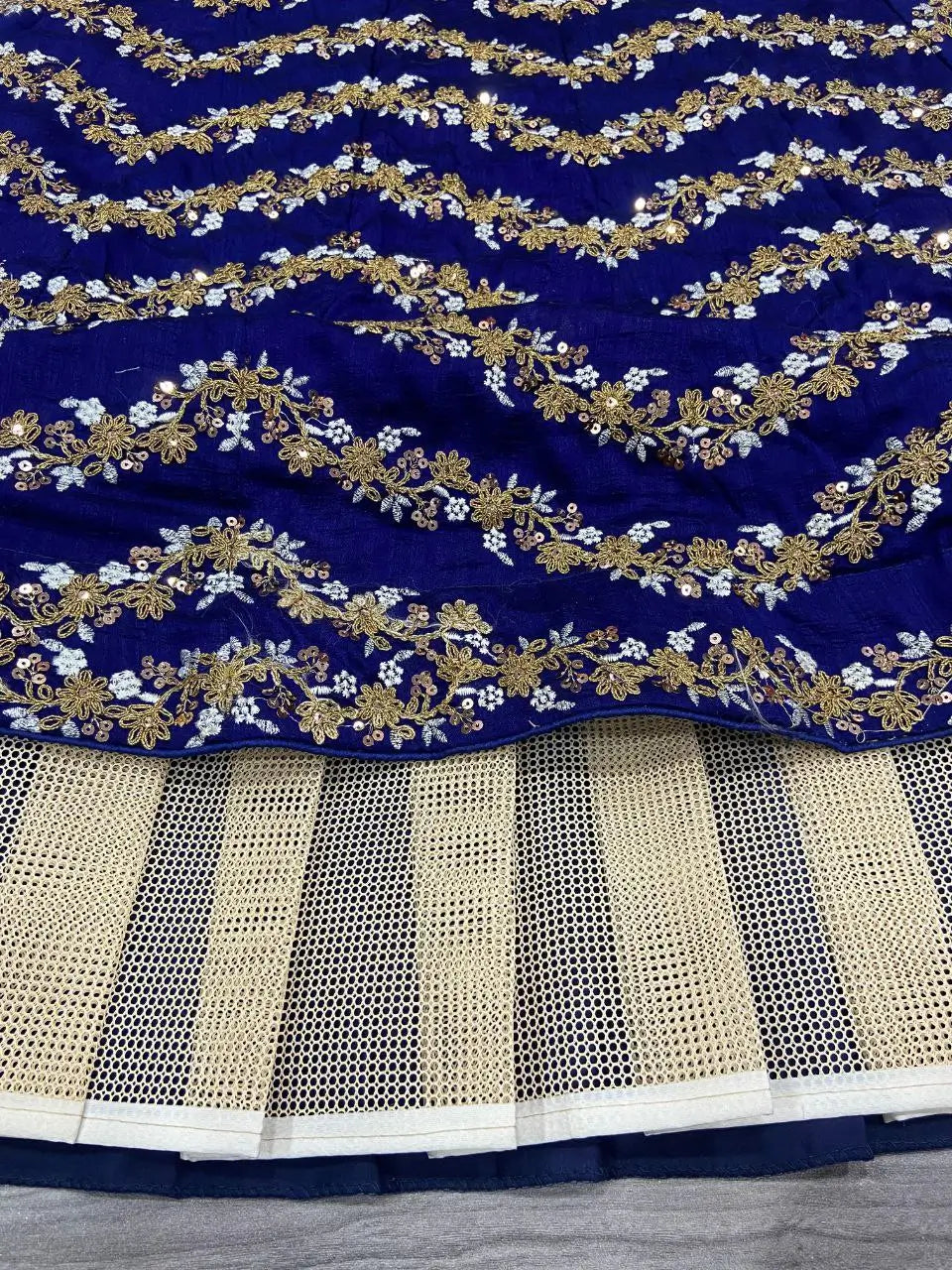 Navy Blue Chinnon Silk Lehenga with Embroidery and Sequins Coding