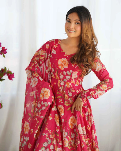 Robe en organza à imprimé floral rose avec dupaata