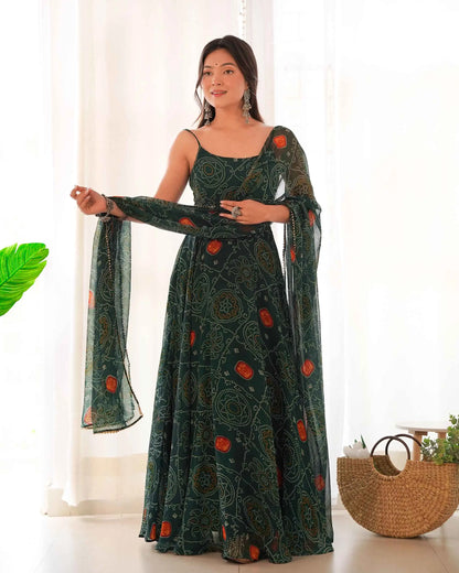 Robe légère en chiffon doux vert bleu-vert à imprimé Bandhej avec dupatta – Élégance traditionnelle et confort moderne