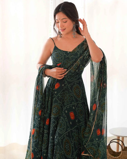 Robe légère en chiffon doux vert bleu-vert à imprimé Bandhej avec dupatta – Élégance traditionnelle et confort moderne
