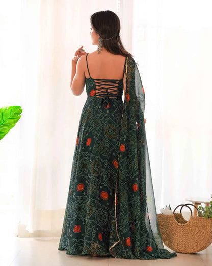Robe légère en chiffon doux vert bleu-vert à imprimé Bandhej avec dupatta – Élégance traditionnelle et confort moderne