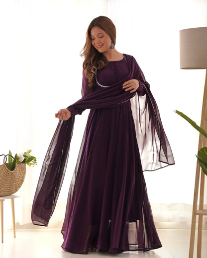 Designer dress in grape wine color georgette with matching dupatta