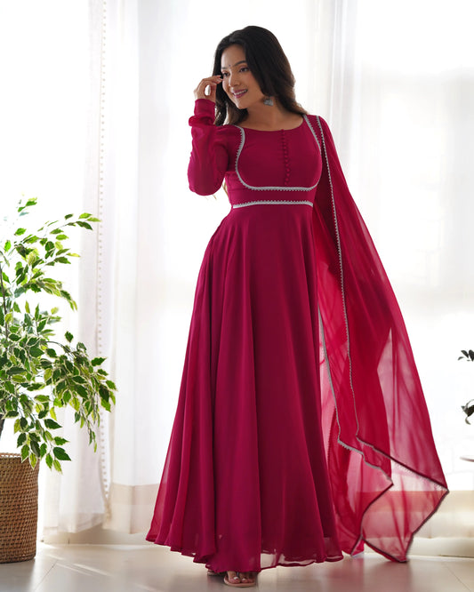 Fuchsia Pink Georgette Designer Dress with Matching Dupatta