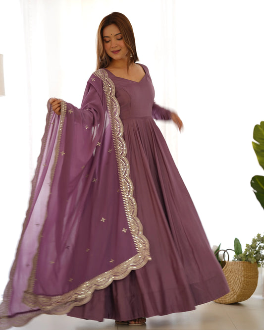 Dark Mauve Silk Anarkali Dress – Georgette Dupatta with Elegant Embroidery