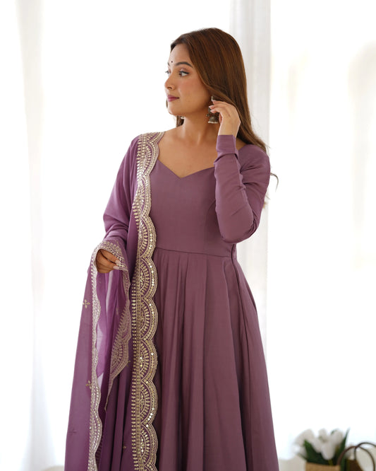 Dark Mauve Silk Anarkali Dress – Georgette Dupatta with Elegant Embroidery