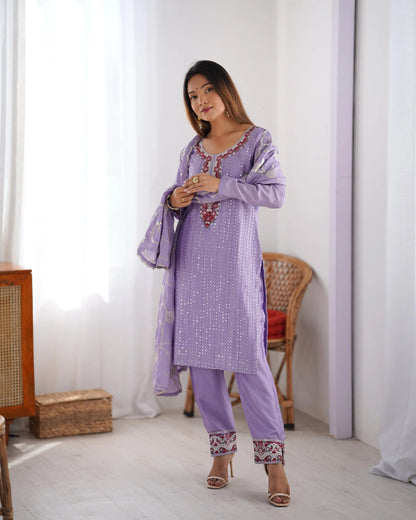 Eleganter lavendelfarbener Designer-Salwar-Anzug mit Paillettenstickerei