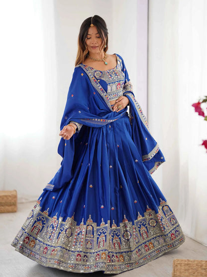 Königsblauer Lehenga mit Cording-Dori-Stickerei und Dupatta