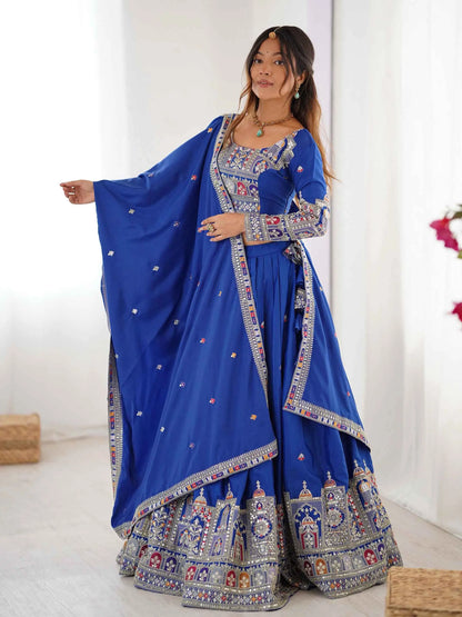Königsblauer Lehenga mit Cording-Dori-Stickerei und Dupatta