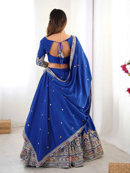 Königsblauer Lehenga mit Cording-Dori-Stickerei und Dupatta