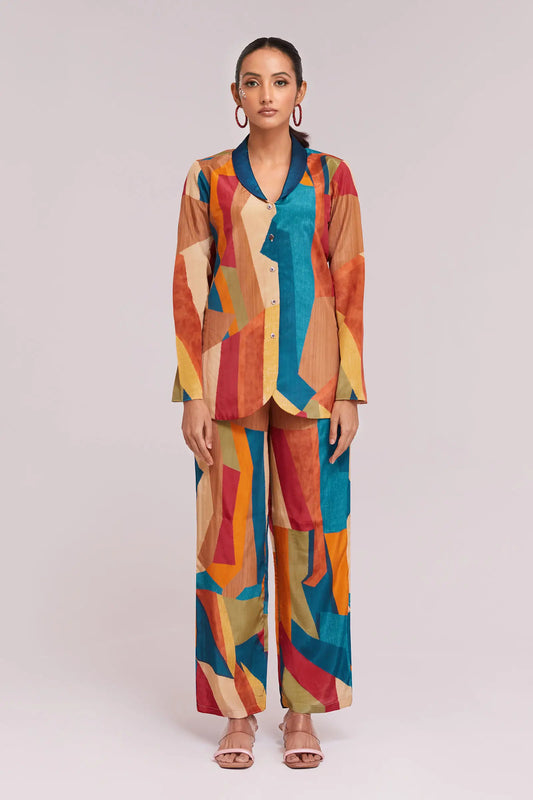 Trendy mehrfarbig bedrucktes Kombi-Set (Co-Ord Set)