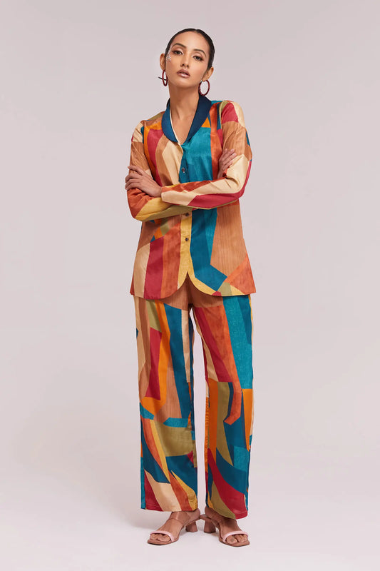 Trendy mehrfarbig bedrucktes Kombi-Set (Co-Ord Set)