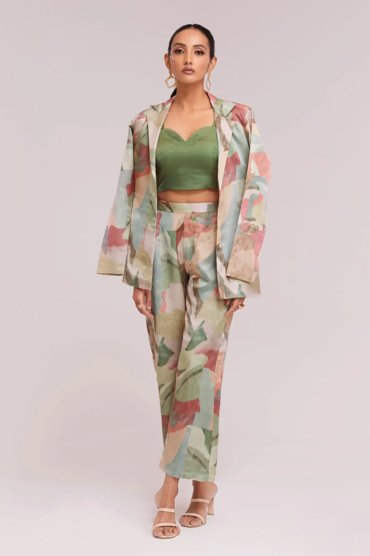 Trendiges mehrfarbig bedrucktes Satin-Set (Co-Ord Set)