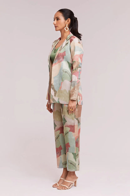 Trendiges mehrfarbig bedrucktes Satin-Set (Co-Ord Set)
