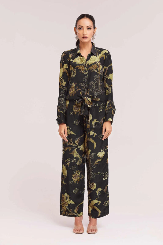 Trendiges schwarz-gelb bedrucktes Kombi-Set (Co-Ord Set)
